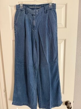 American Eagle Outfitters Wide Leg Trousers in Denim Blue